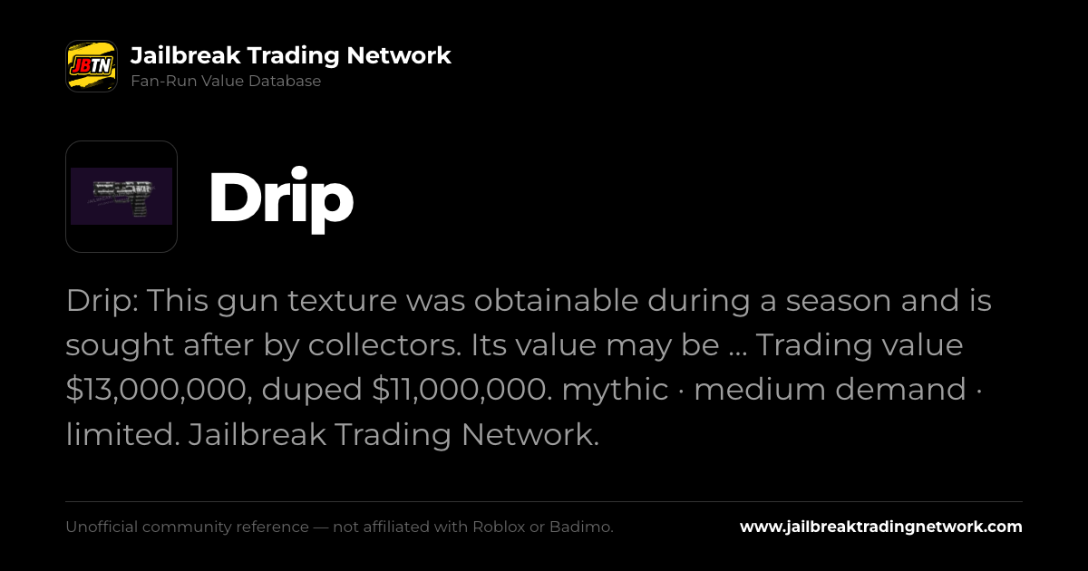 Drip | Roblox Jailbreak Trading Network Value List