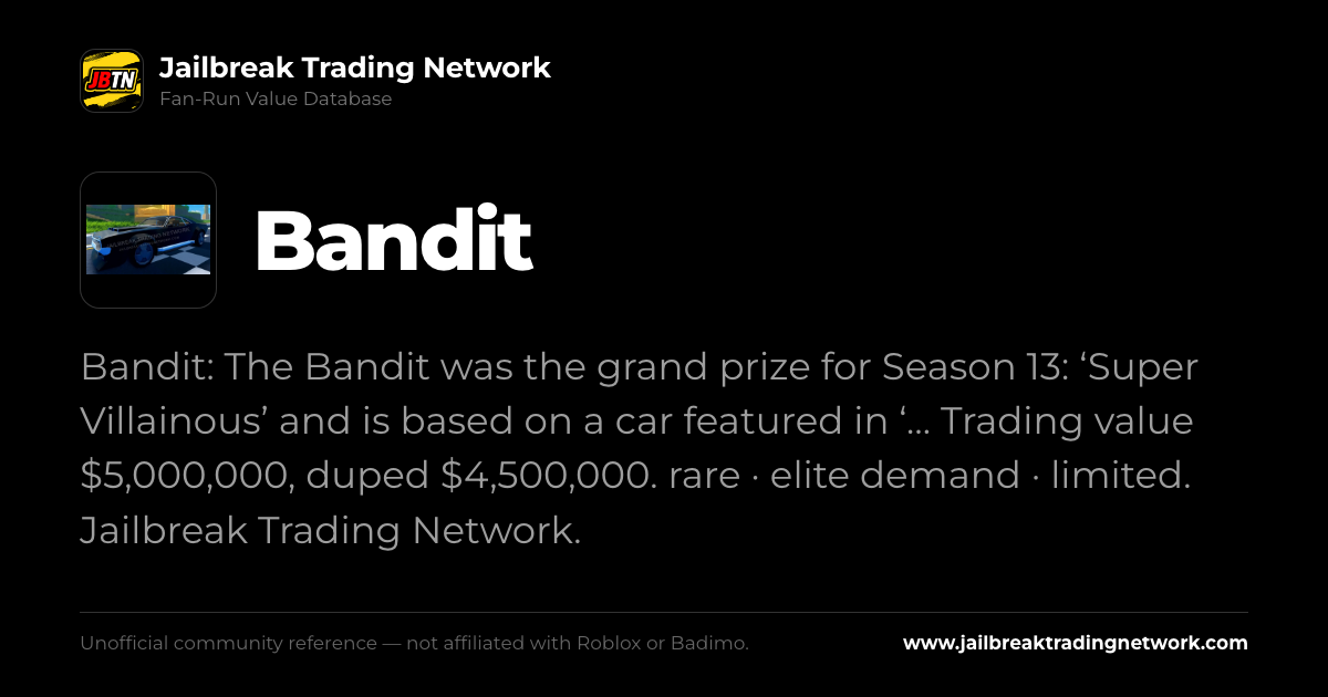 Bandit | Roblox Jailbreak Trading Network Value List