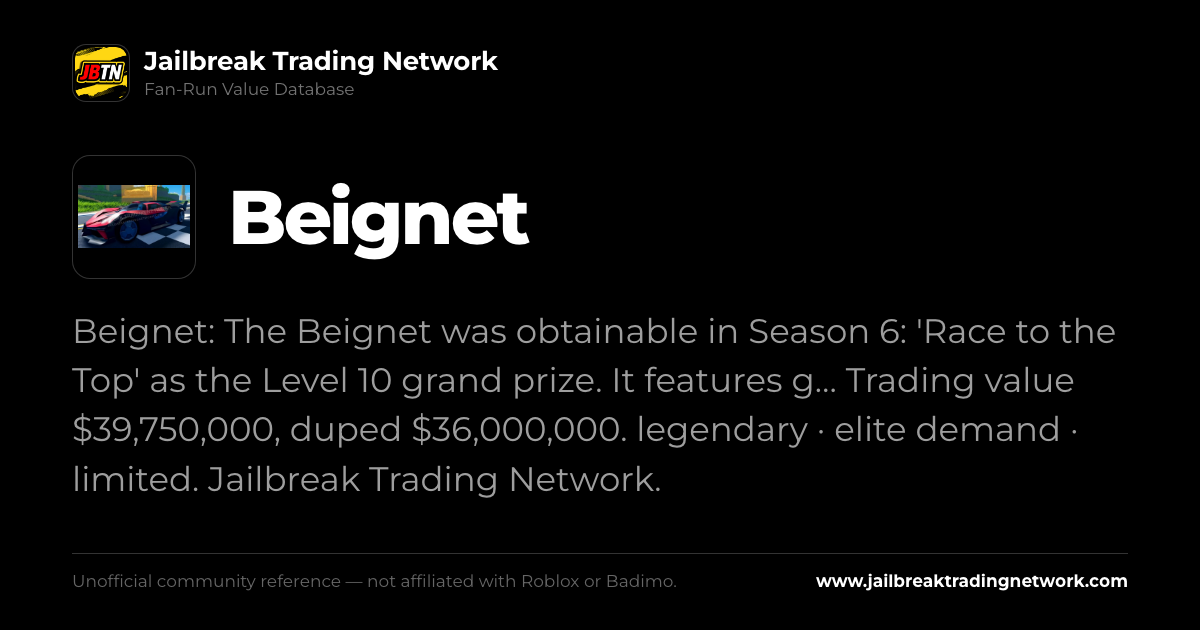 Beignet | Roblox Jailbreak Trading Network Value List
