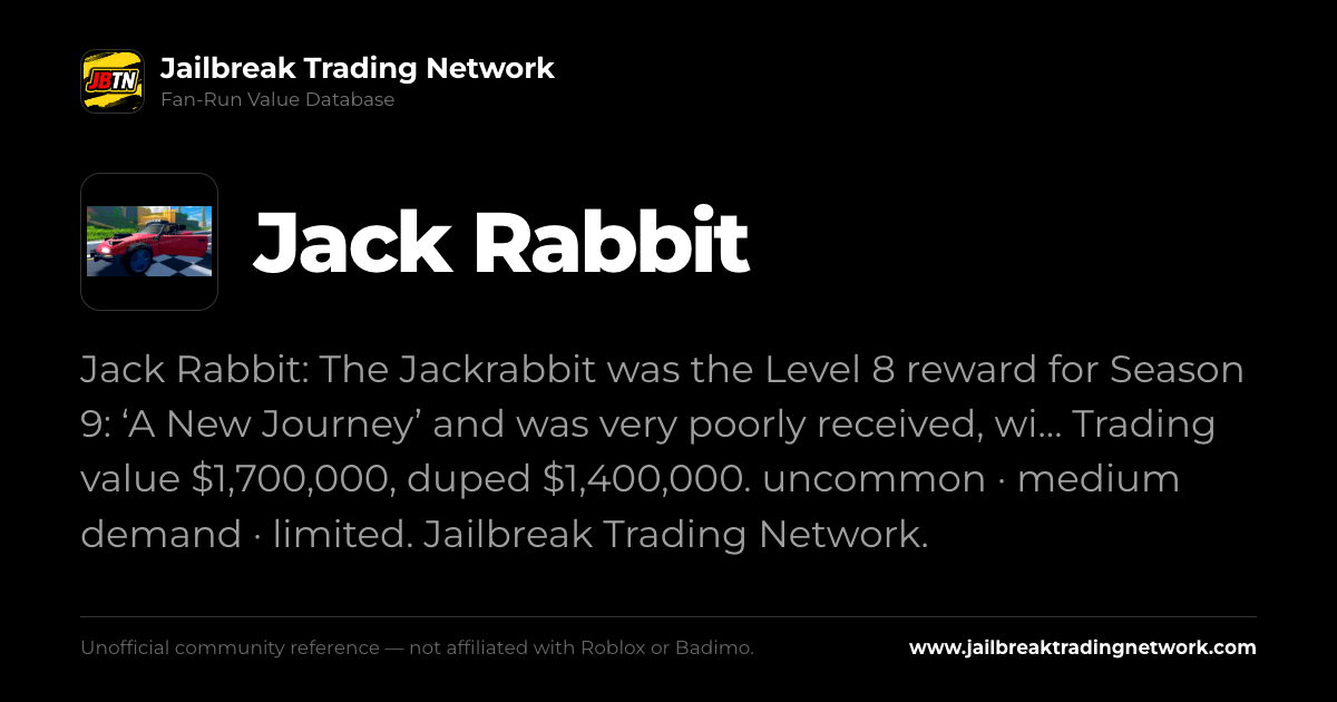 Jack Rabbit | Roblox Jailbreak Trading Network Value List