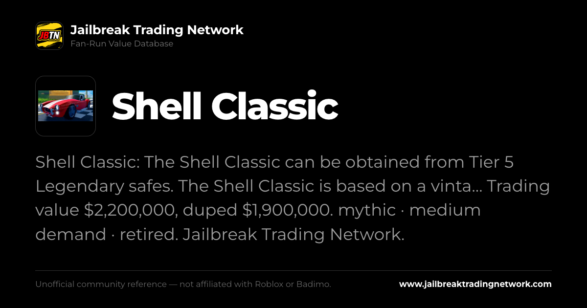 Shell Classic | Roblox Jailbreak Trading Network Value List